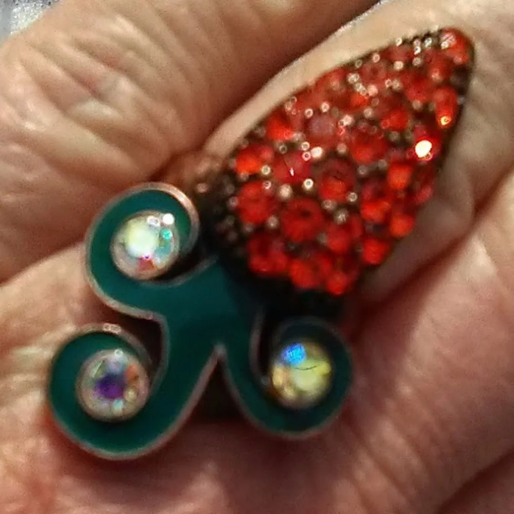 Betsey Johnson Ring Fire Orange Crystal Carrot sz 7.5